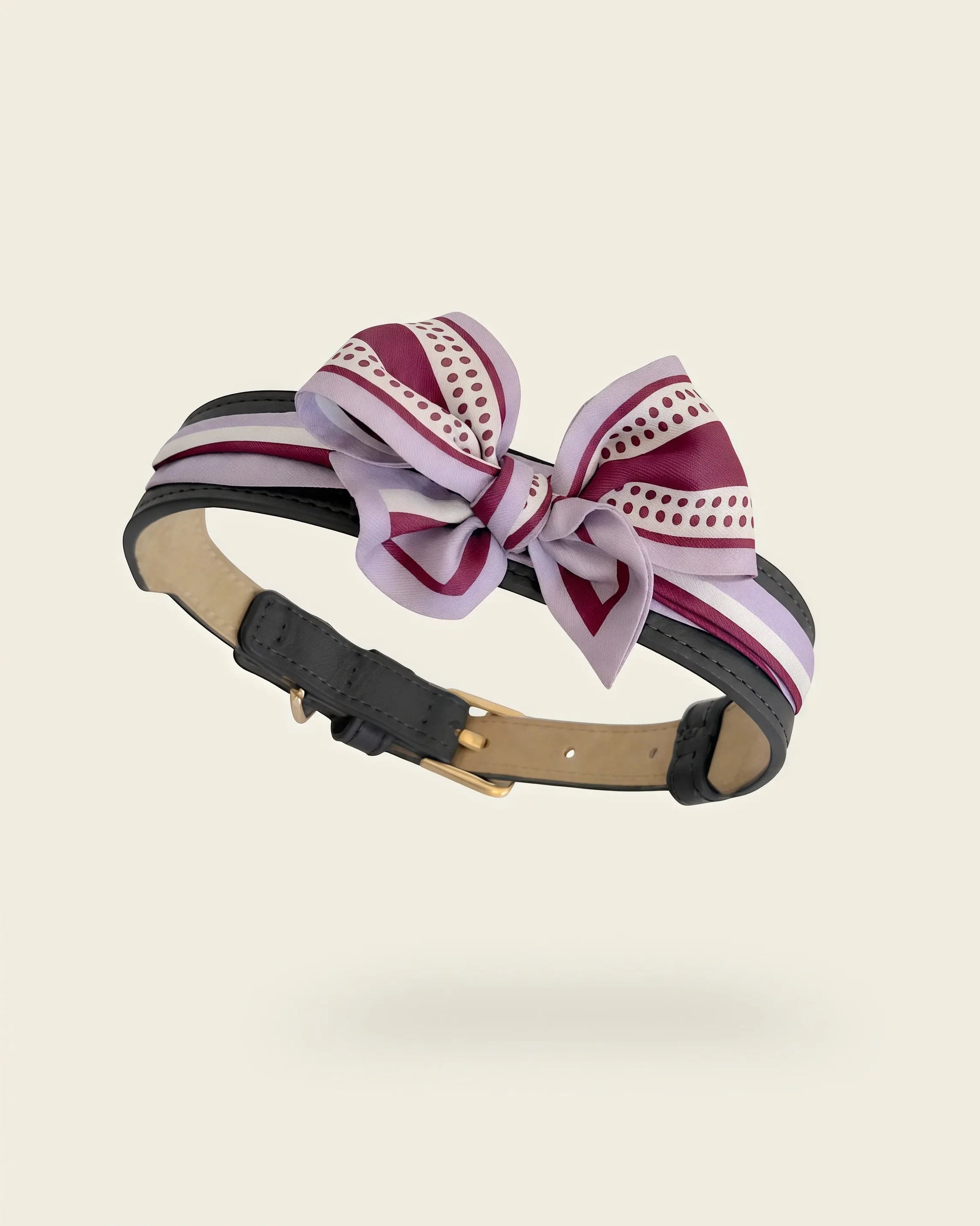 Collier chien cuir végétal Anthracite et foulard en soie violet Brume Lilas – Zumis Paris