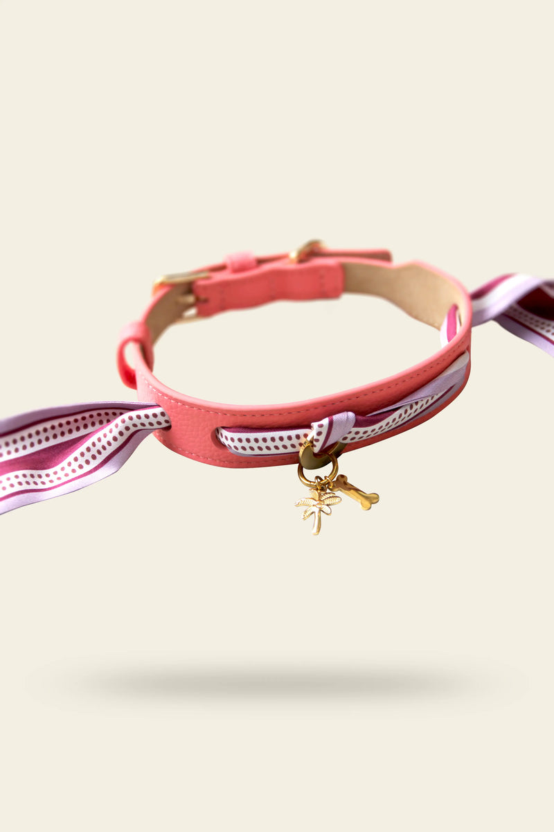 Collier chien cuir végétal Opaline et foulard en soie violet Brume Lilas – Zumis Paris