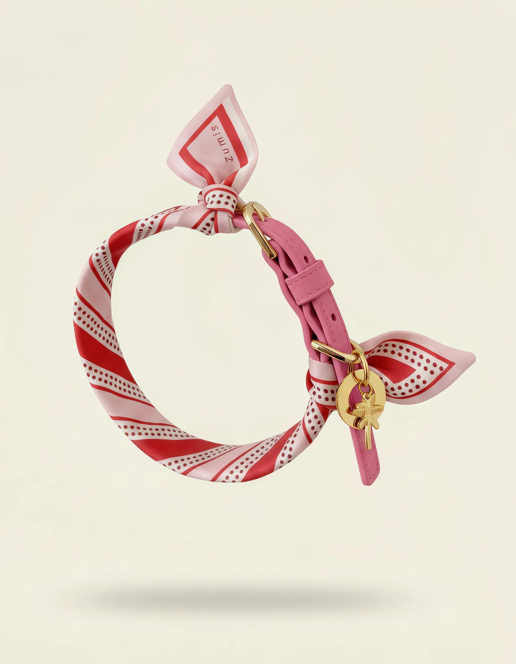 Collier chien cuir végétal Opaline et foulard en soie Aurore Poudrée – Zumis Paris