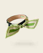 Collier chien cuir végétal Anthracite et foulard en soie vert Feuille de Sauge – Zumis Paris