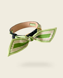 Collier chien cuir végétal Anthracite et foulard en soie vert Feuille de Sauge – Zumis Paris