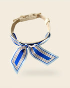 Collier chien cuir végétal Albâtre et foulard en soie bleu Ciel d'Azur – Zumis Paris
