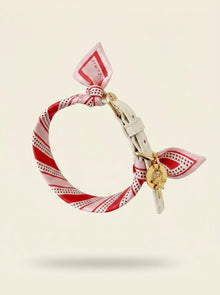 Collier chien cuir végétal Albâtre et foulard en soie rose Aurore Poudrée – Zumis Paris