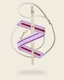 Coffret collier laisse chien blanc Albâtre avec foulard soie Brume Lilas – cadeau chien cuir végétal