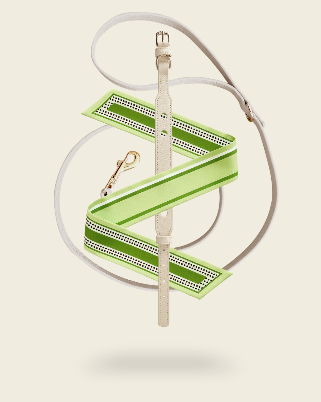 Coffret collier laisse chien Albâtre foulard soie vert Feuille de Sauge – accessoire luxe chien
