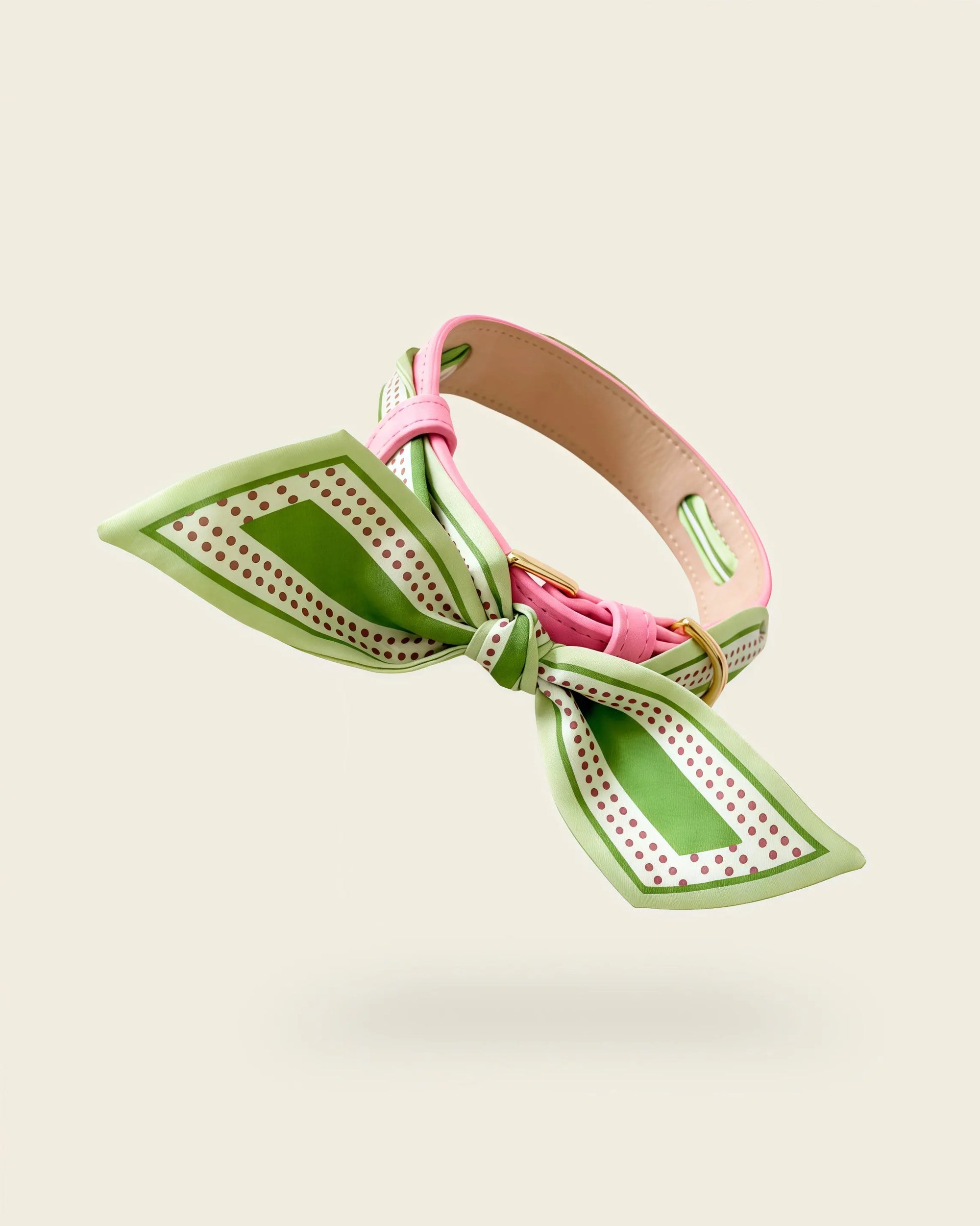 Collier chien cuir végétal Opaline et foulard en soie Feuille de Sauge – Zumis Paris